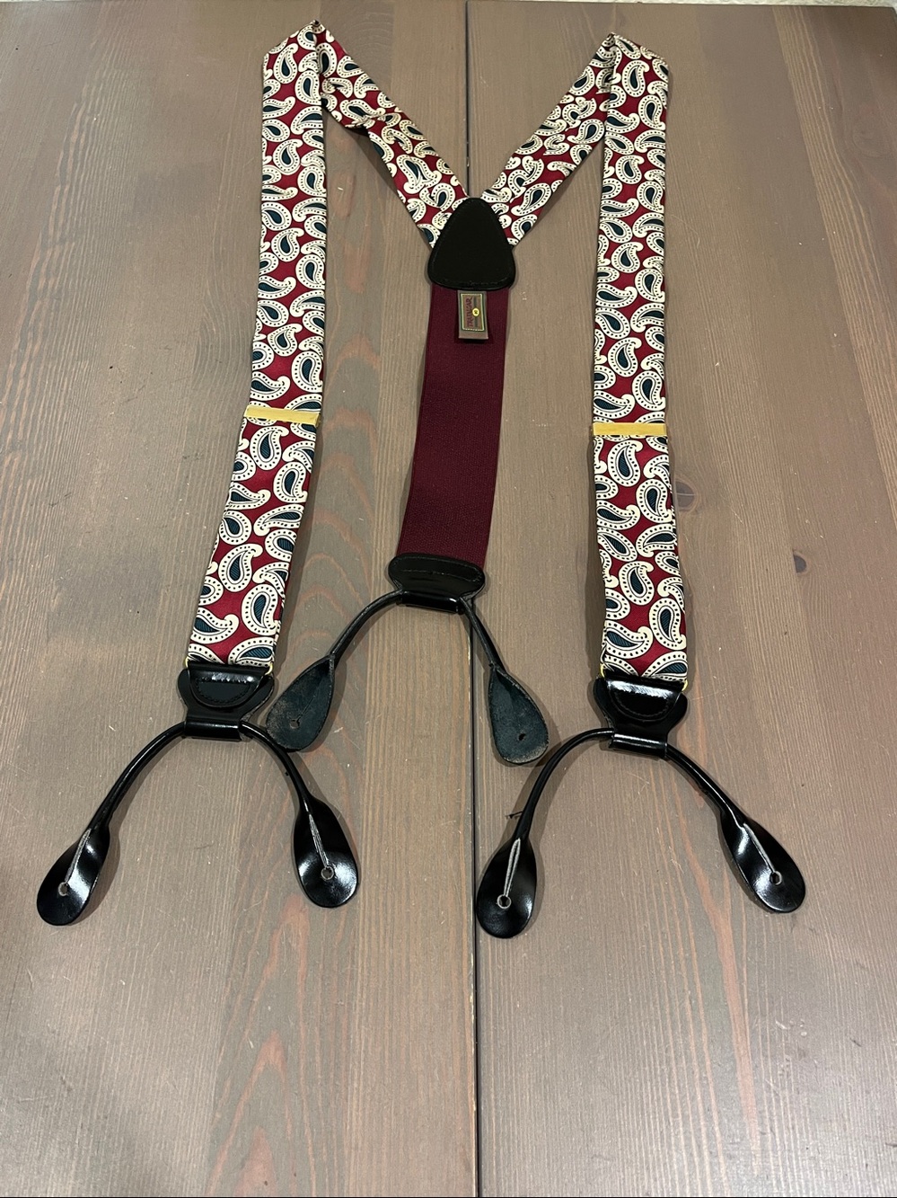 Vintage Trafalgar Suspenders Braces Button On Silk Paisley Print Preppy Office